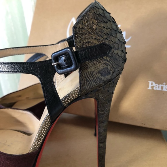 Rare Louboutin Suede & Python Mary Jane - Picture 4 of 14